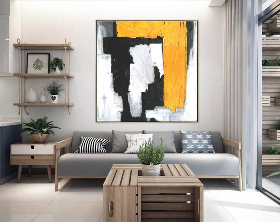 Modern Hand-painted Knife Contemporary Yellow Abstract Canvas Wall Art O3B2C
